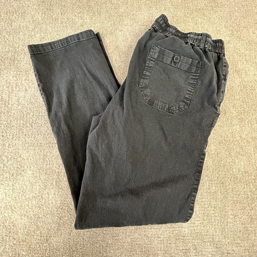 Mens Pants 34 Black Mid Rise Straight Leg Drawstring Everyday Wear Comfort